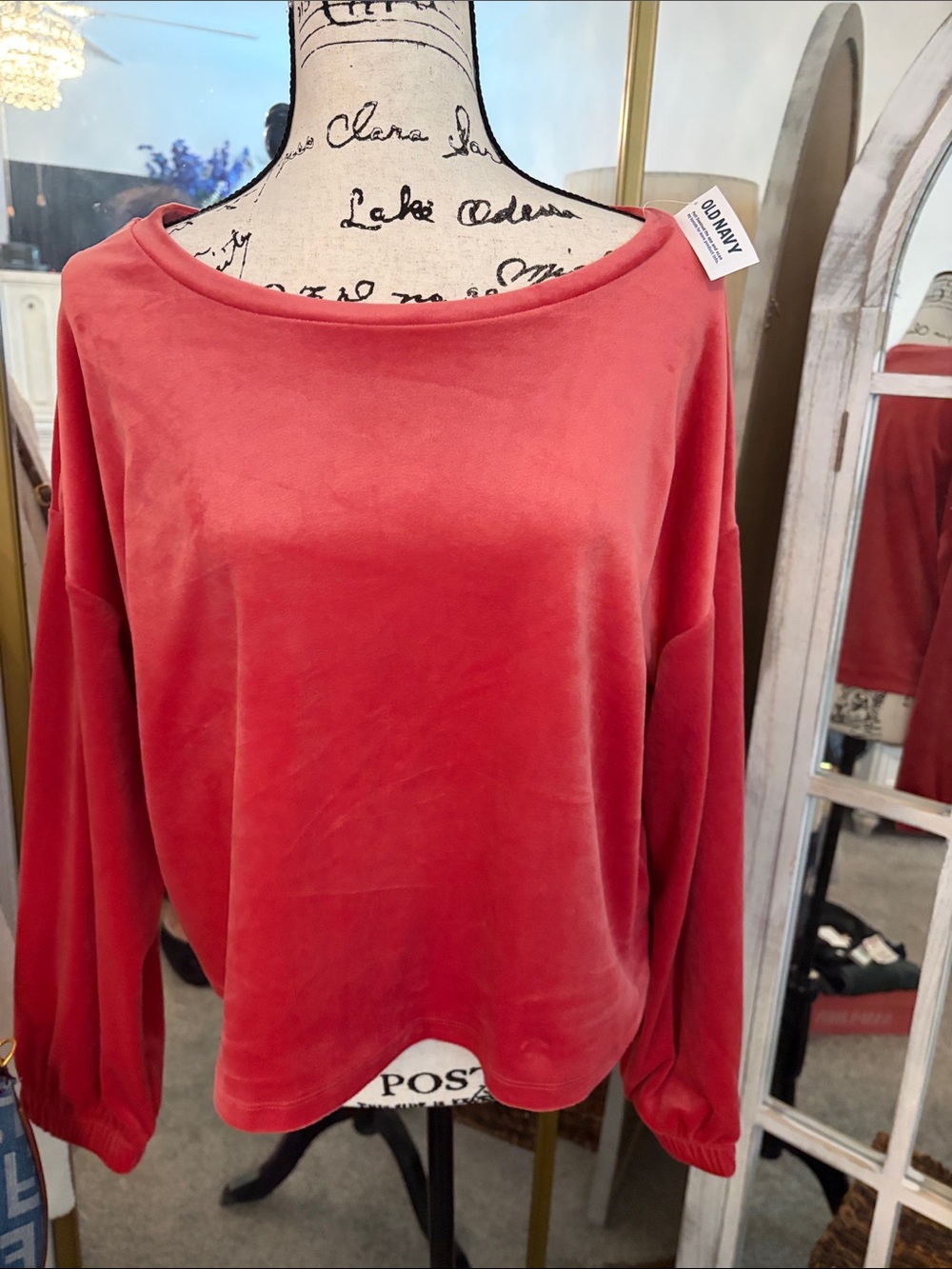 Old Navy Coral Velvet Boatneck Pullover